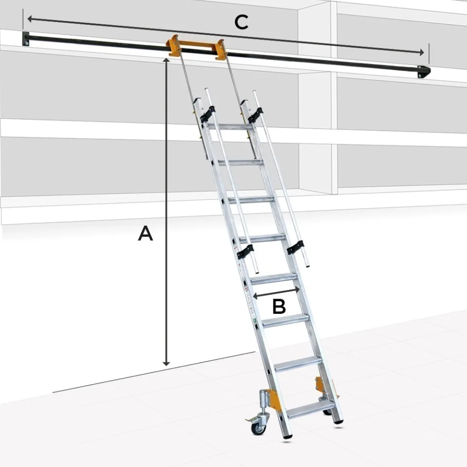 SerDeck SPP-RF — Raylı Hareketli Geniş Basamaklı Raf Merdiveni - Endüstriyel Çalışma ve Depo Platformları (SPP-RF08)
