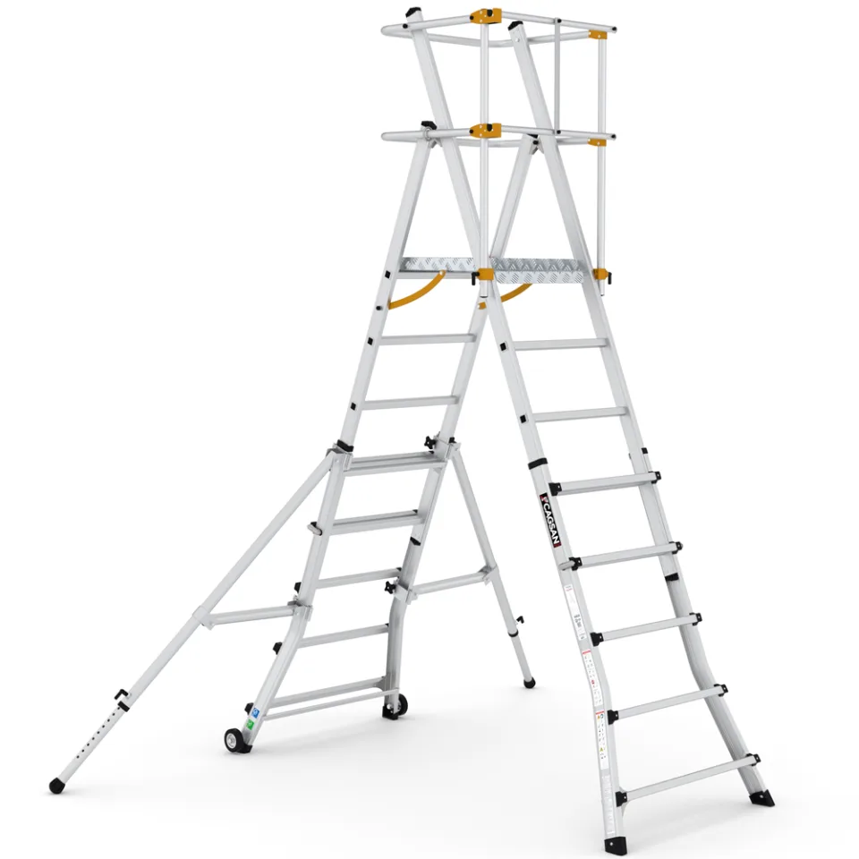 SerDeck SPP-T — Teleskopik Platformlu Merdiven - Endüstriyel Çalışma ve Depo Platformları (SPP-T200)