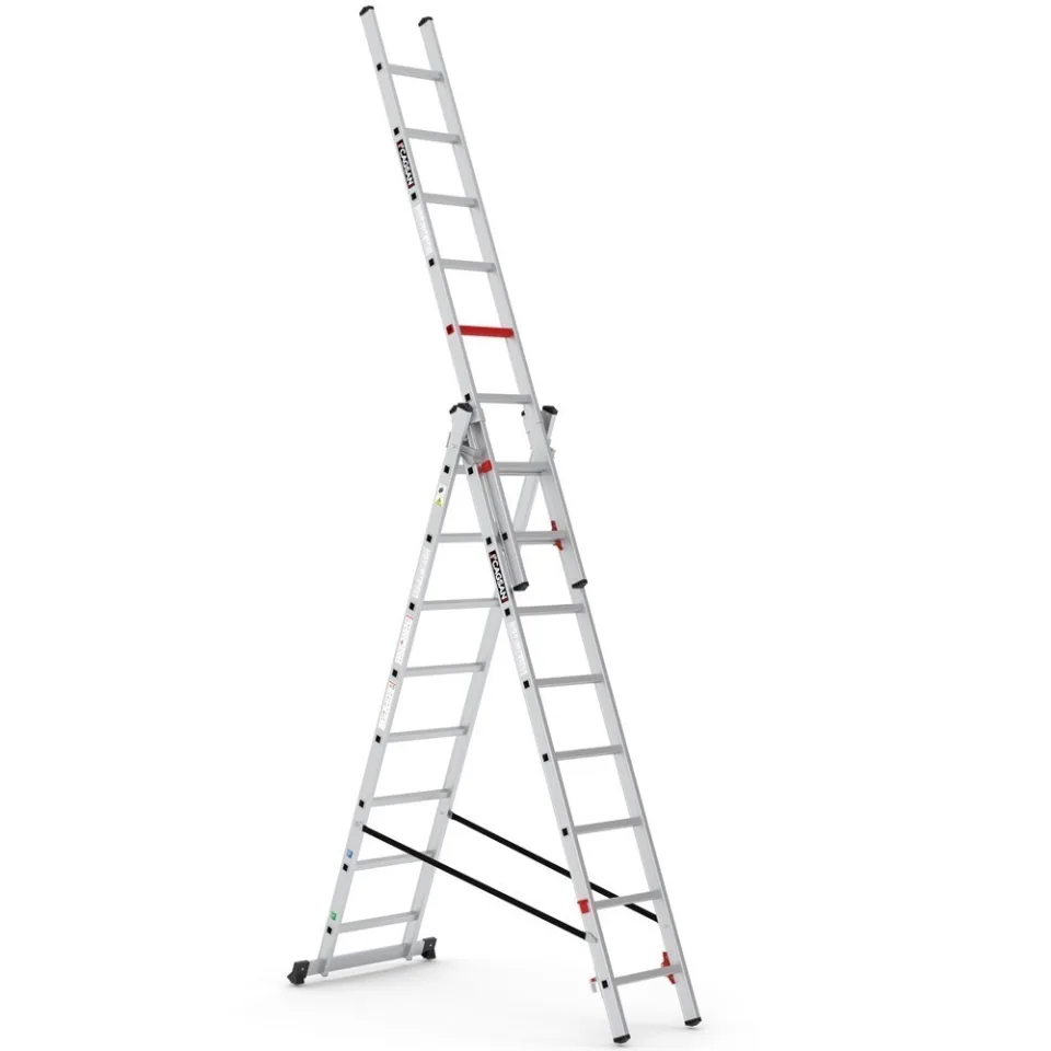 SerStep SP2E — Ekonomik Üç Parçalı Çok Amaçlı Merdiven - Alüminyum ve Fiberglas Merdivenler (SP2-165)